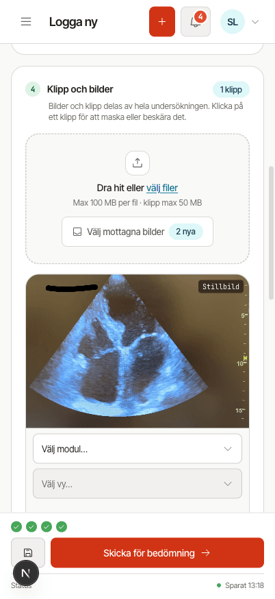 Loggformuläret i mobilen med strukturerade fält och automatisk sparning