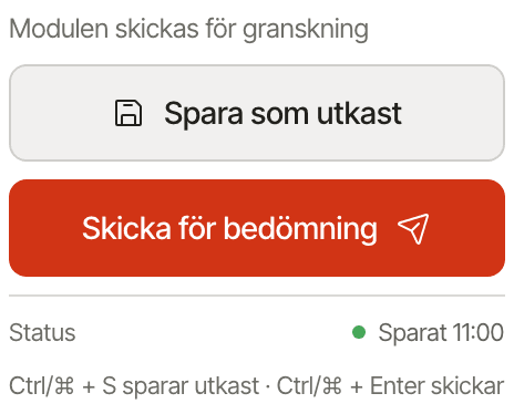 Samma inskickningsområde när allt är klart, nu utan förklaringsrad och med knappen Skicka för bedömning aktiv.